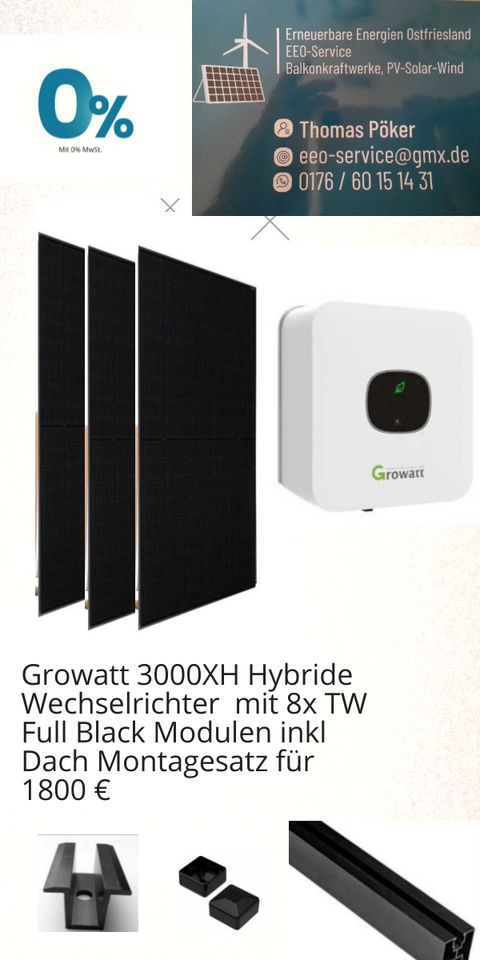 Hybride PV Anlage Growatt 3000 Watt komplett Bausatz in Neukamperfehn