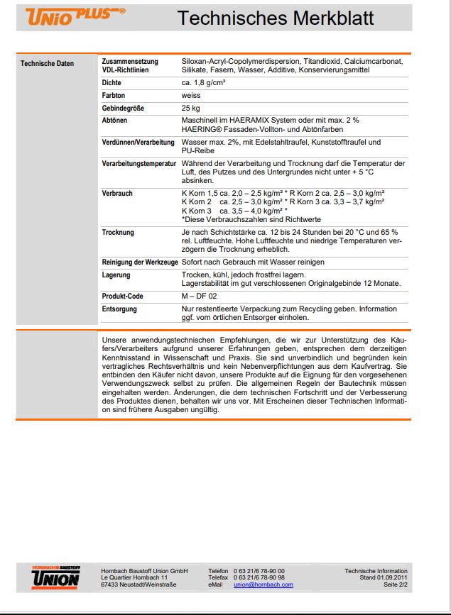 Unio-Plus Siloxanrillenputz 2mm farbig in Kandel