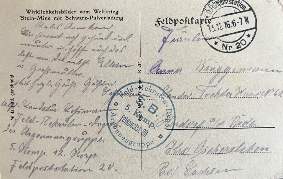 Feld-PK "Wirklichkeitsbilder 1. WK -Steinmine mit Schwarzpulver" in Oschersleben
