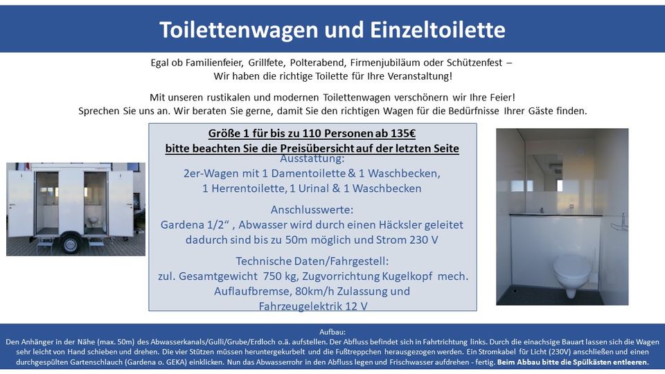 Toilettenwagen, WC Wagen, Klowagen, Miet WC in Preußisch Oldendorf