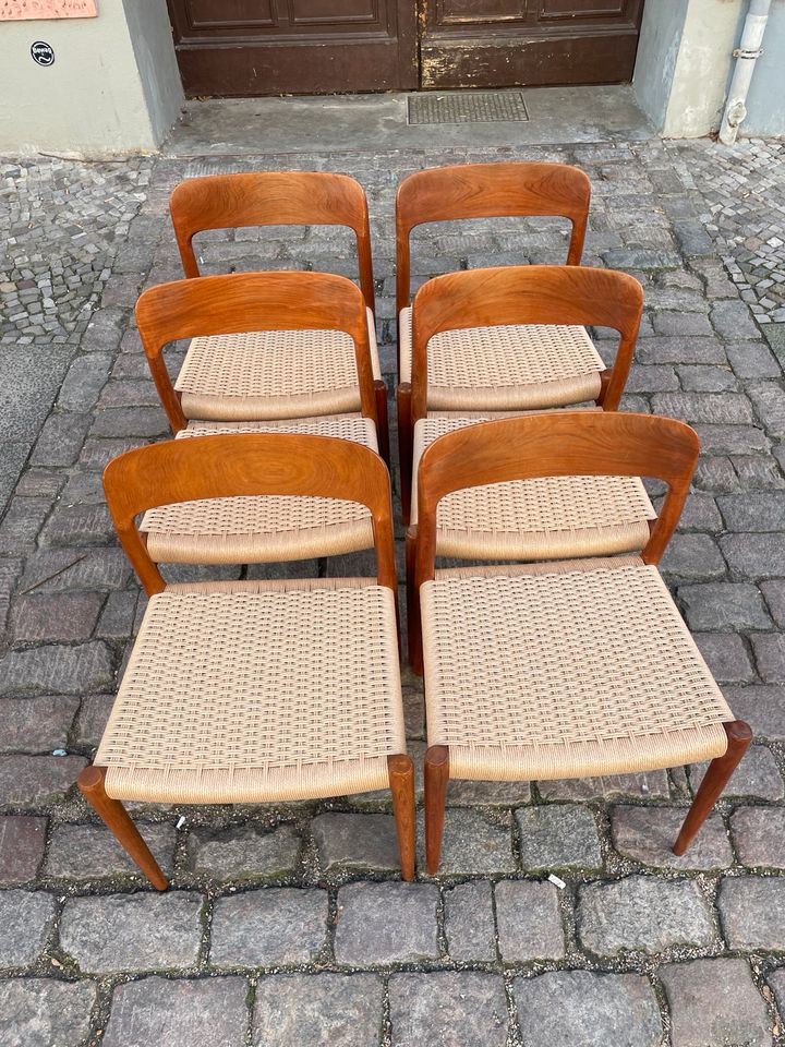 ◤ Niels Möller Model 75 Teakholz Stuhl Vintage Danish Chair Dänisch Design Teak neu Papierkordel Esstisch Esszimmer 50er 60er 70er mid Century Retro  Chair in Berlin