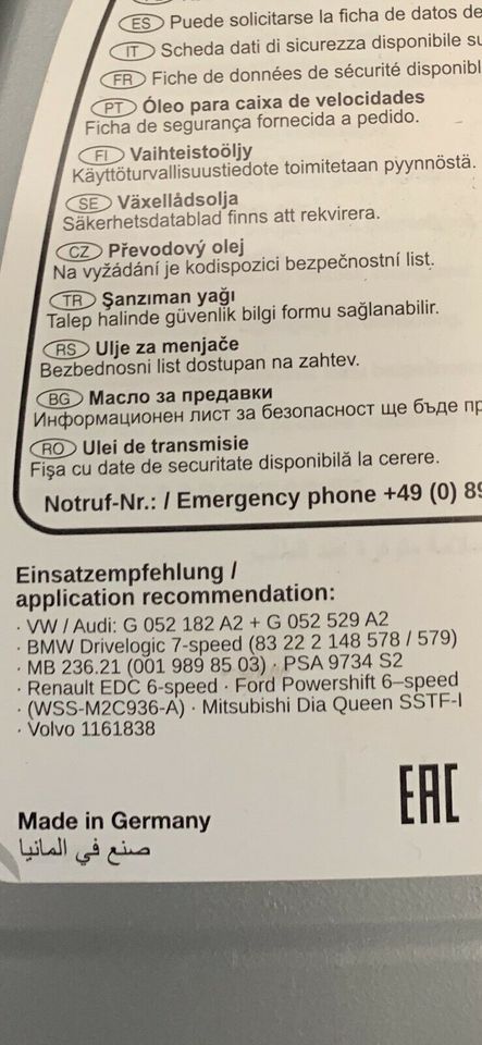 DSG Getriebeöl VW Audi Seat Skoda 1 Liter G052182A2  BMW Mercedes in Plettenberg