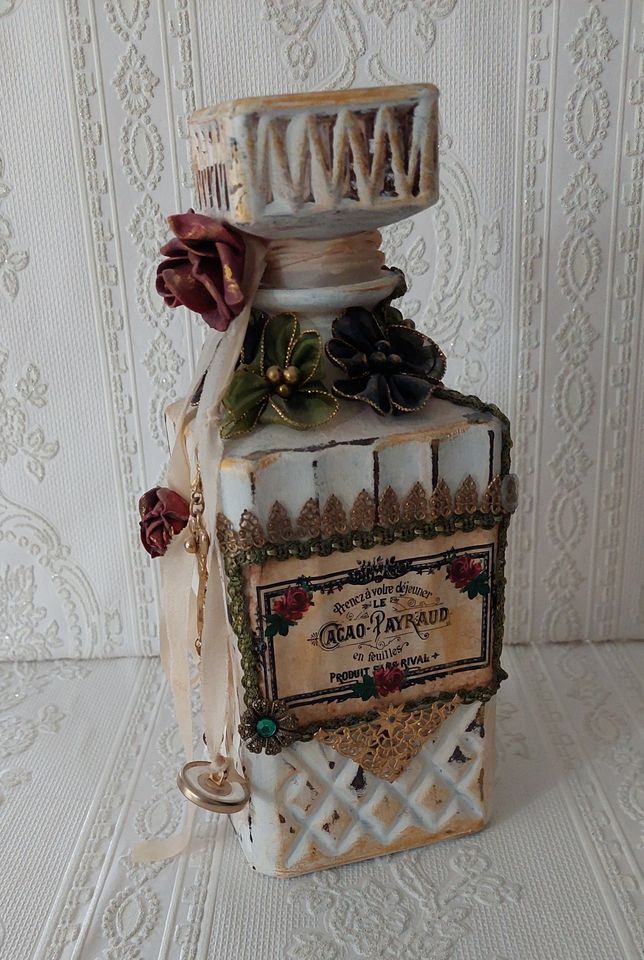 Shabby Chic Deko Flasche Karaffe grün Handarbeit TOP in Recklinghausen