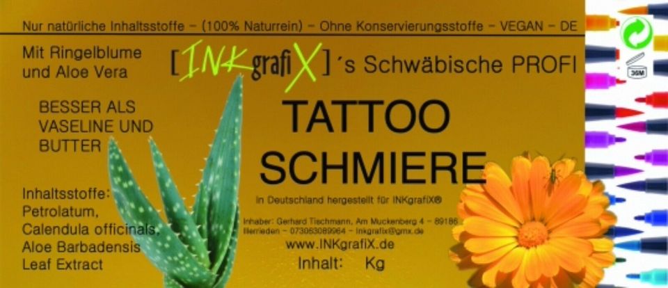 (32€/kg) INKgrafiX® Schwäbische TATTOO SCHMIERE 0,5Kg - Vaseline in Illerrieden