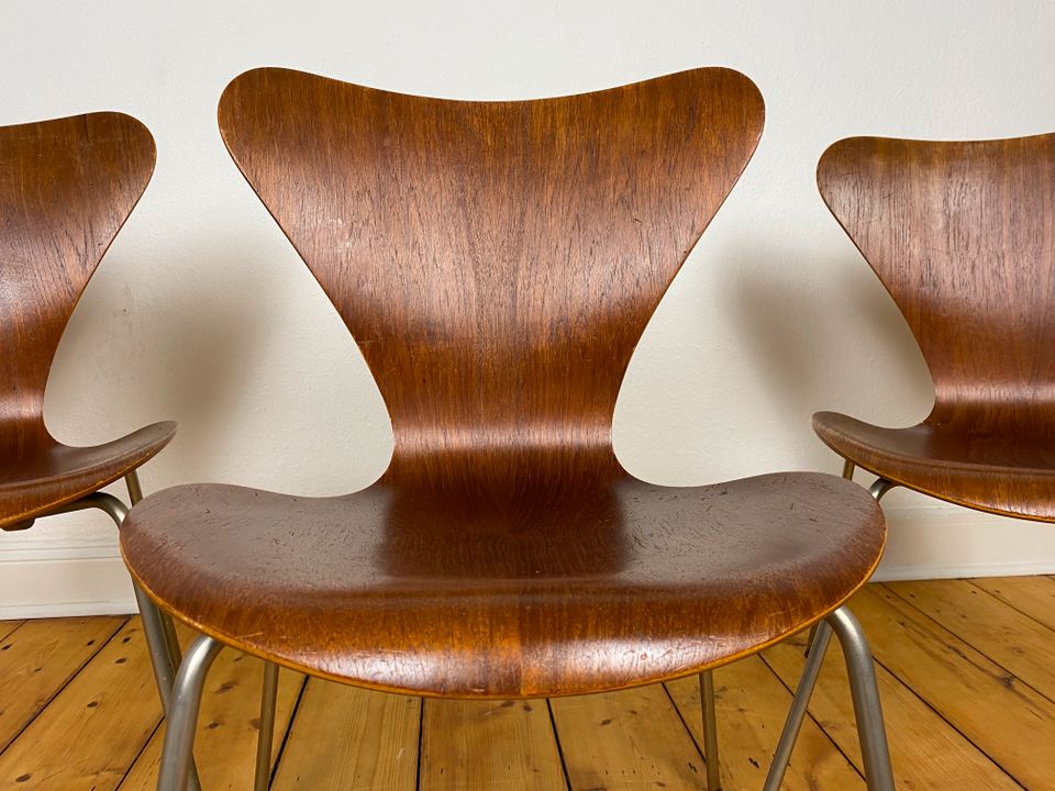 3er Set Arne Jacobsen 7 Chairs Fritz Hansen 1st Edition 50er Teak in Wuppertal