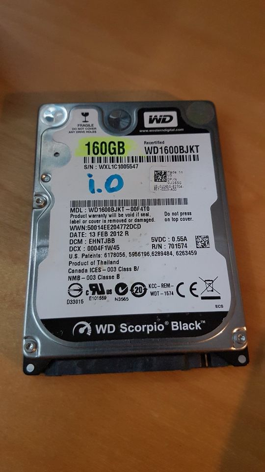 WD Scorpio Black 2,5" 160GB Festplatte HDD SATA in Karlstein