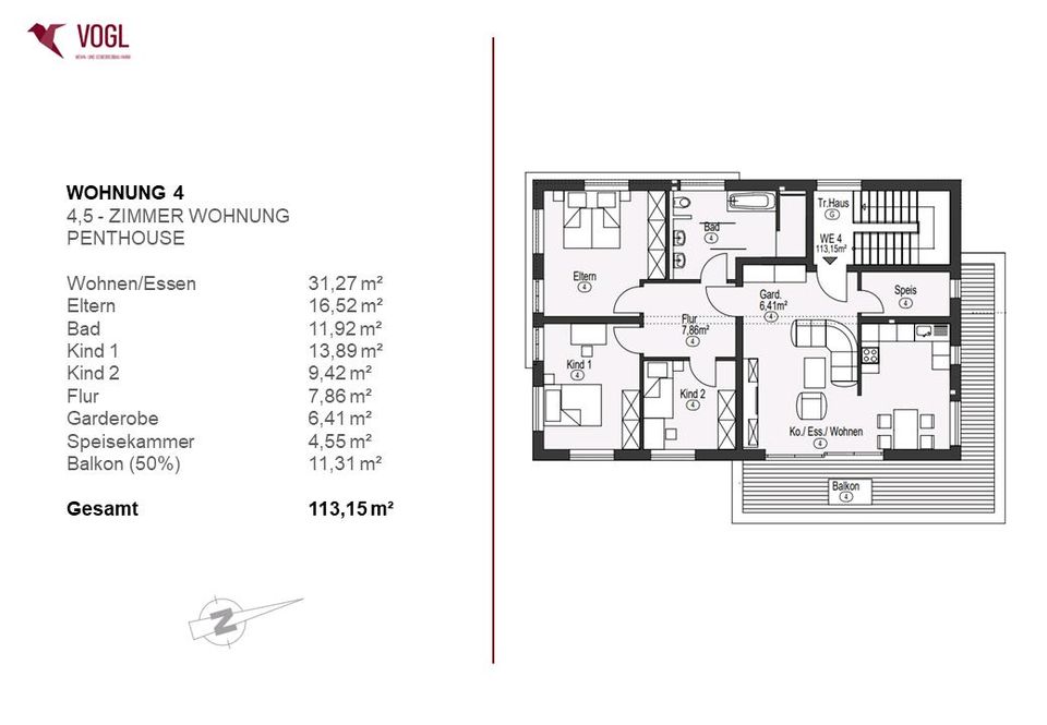Traumhafte Penthouse Wohnung - 113 m² - 4 Zimmer inkl. 2 SPs in Bogen Niederbay