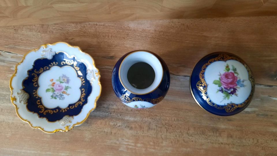 Konvolut Echt Kobalt Vase, Dose und Teller in Stemwede
