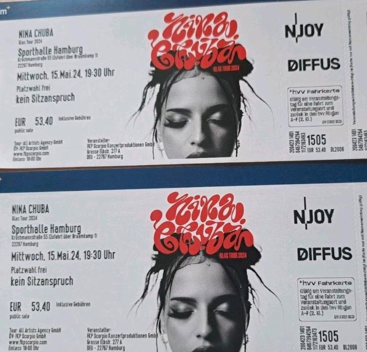 Verkaufe 2 Nina Chuba Tickets Hamburg 15.5. in Schwerin