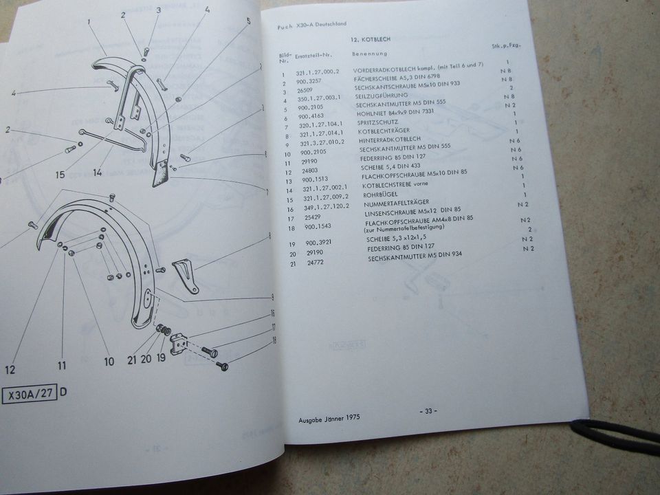 Puch,X 30, Ersatzteilkatalog,Reparaturbuch,Ersatzteilliste in Ettenheim