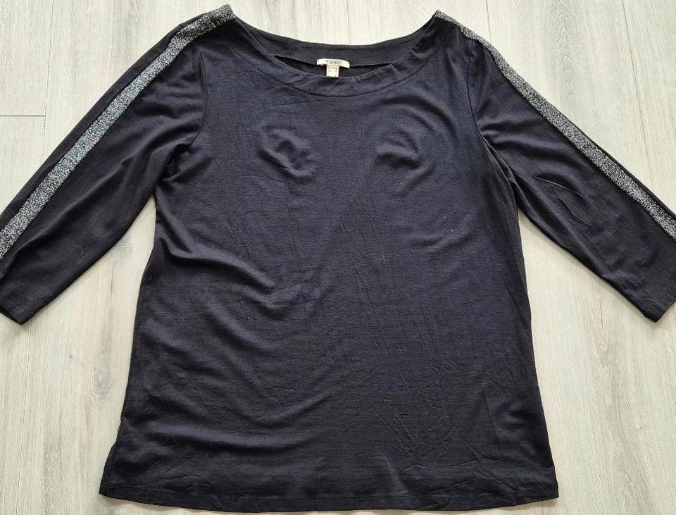 Esprit Oberteil Shirt Top Gr. M PULLI  3/4 Arm SCHWARZ Silber neu in Leopoldshöhe