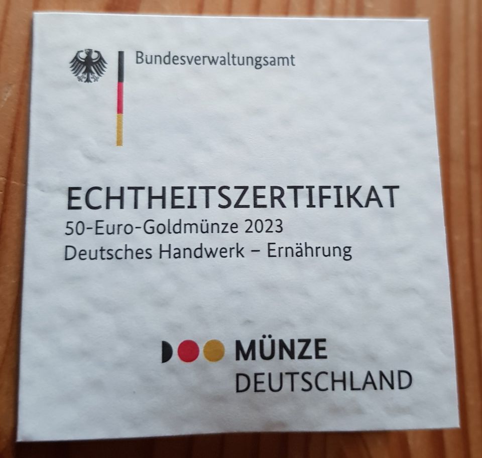 50 Euro Goldmünze 2023 "J " Deutsches Handwerk – Ernährung in Goslar