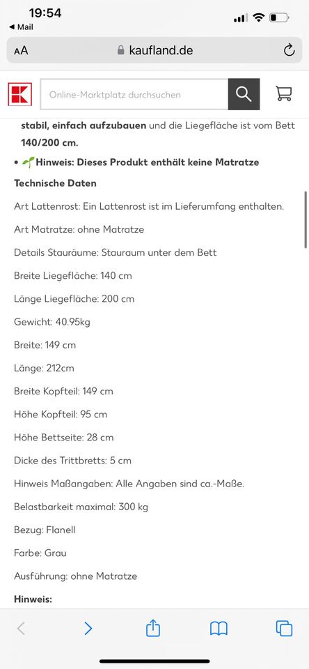 Bett (140x200) inkl. Matratze in Hamburg