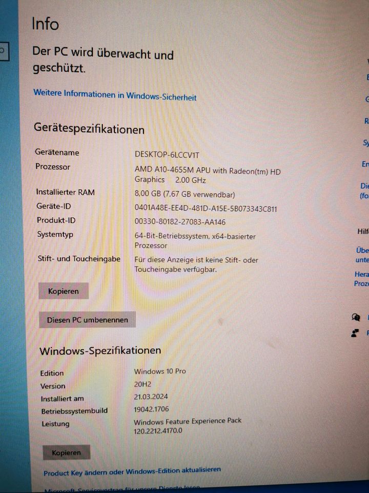 Office PC AMD A10-4655M 8gb HD graphics 500gb W10 pro top Zustand in Olpe