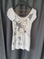 Damen T-Shirt Top weiß mit Gold, Pailetten und Ketten, Gr. S Hessen - Ahnatal Vorschau