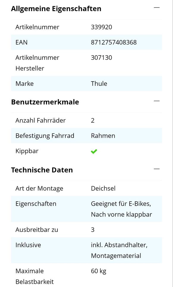 Thule Fahrradträger in Filderstadt