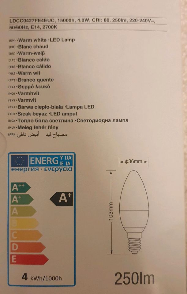 TOSHIBA LED E-Core, A+, warmweiß, E14, 250lm in Oberursel (Taunus)