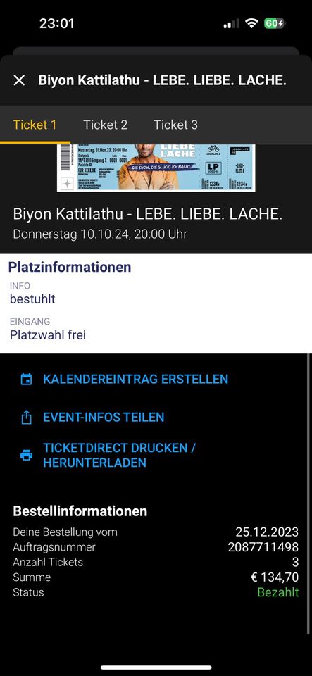 Biyon Ticket 1x Koblenz 10.10.24 in Bendorf