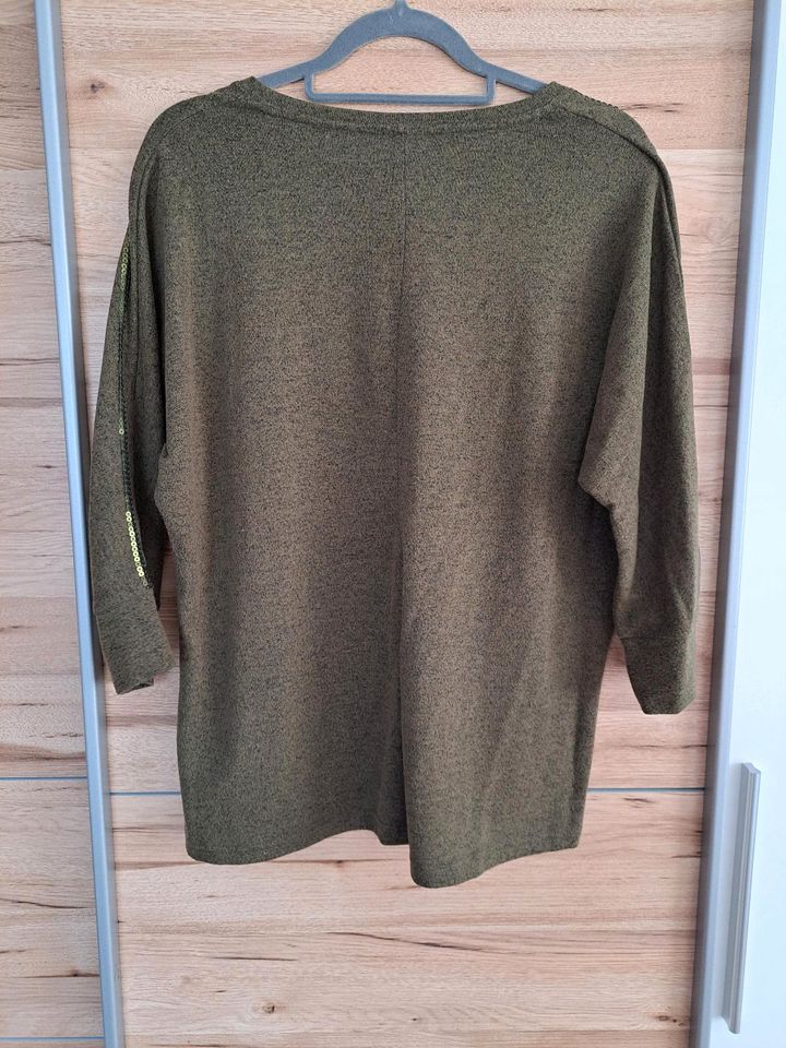 Pullover khaki Pailletten 3/4 Ärmel Damen Laura Torelli M in Oberbergkirchen