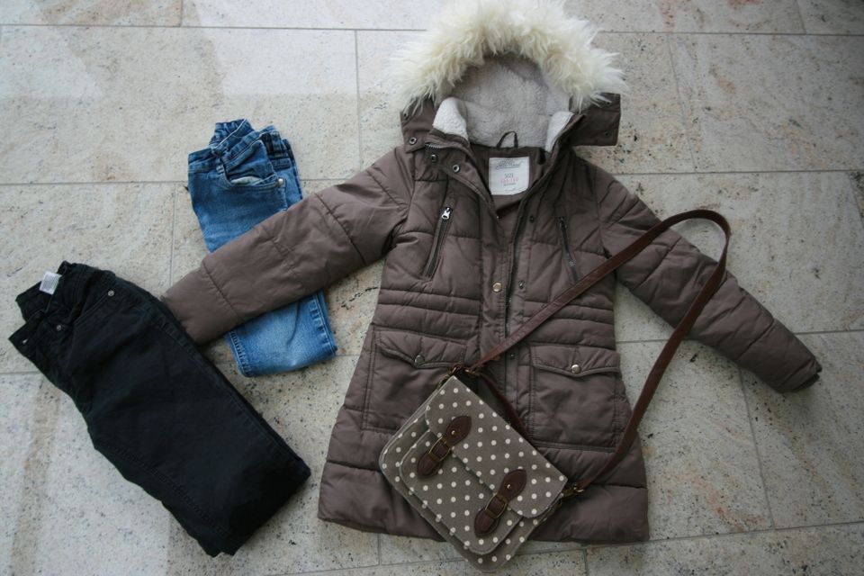 Mädchen Set Tasche Jeans Thermojeans Jacke Winterjacke Gr.134 140 in Theismühlen