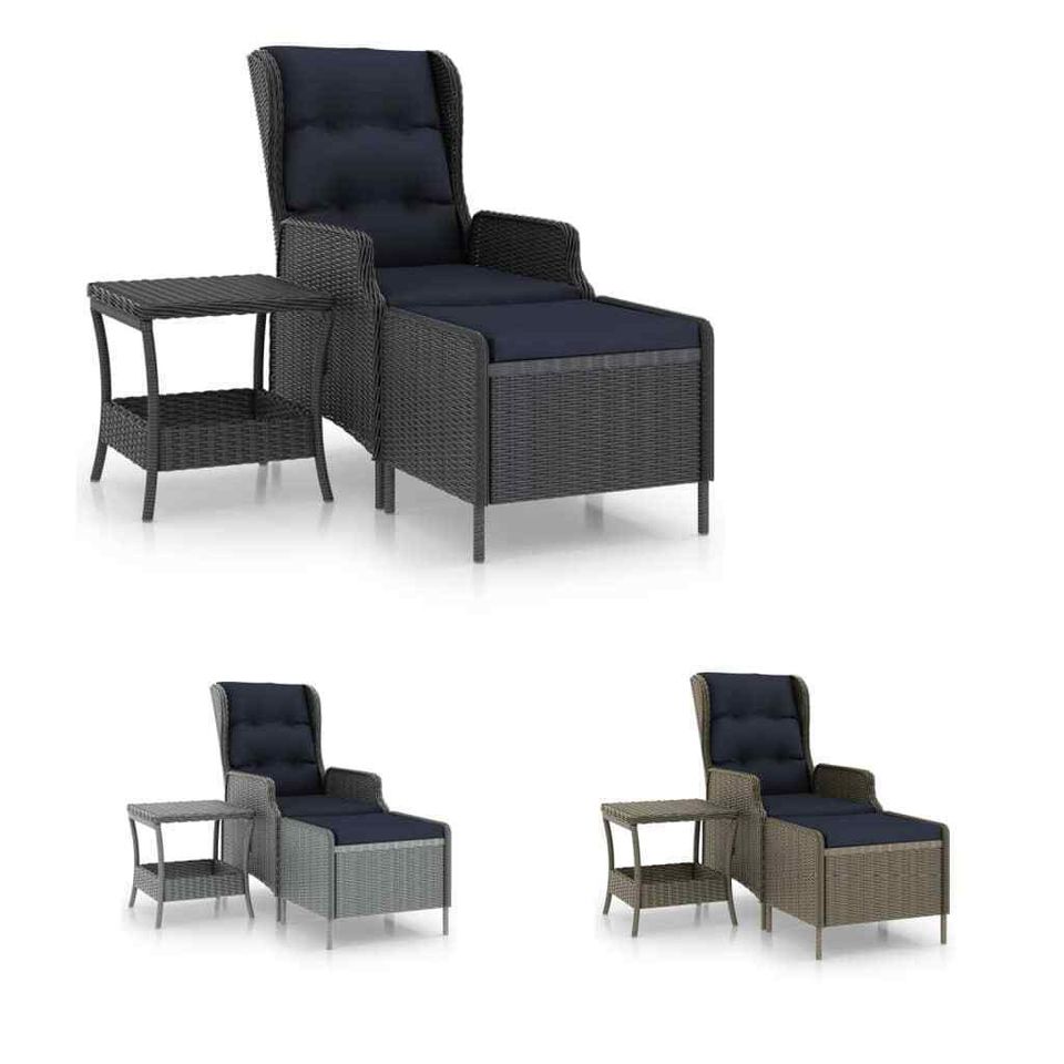 Gartenmöbel Set 2tlg. Poly Rattan Sessel Fußhocker Sitz Tisch in