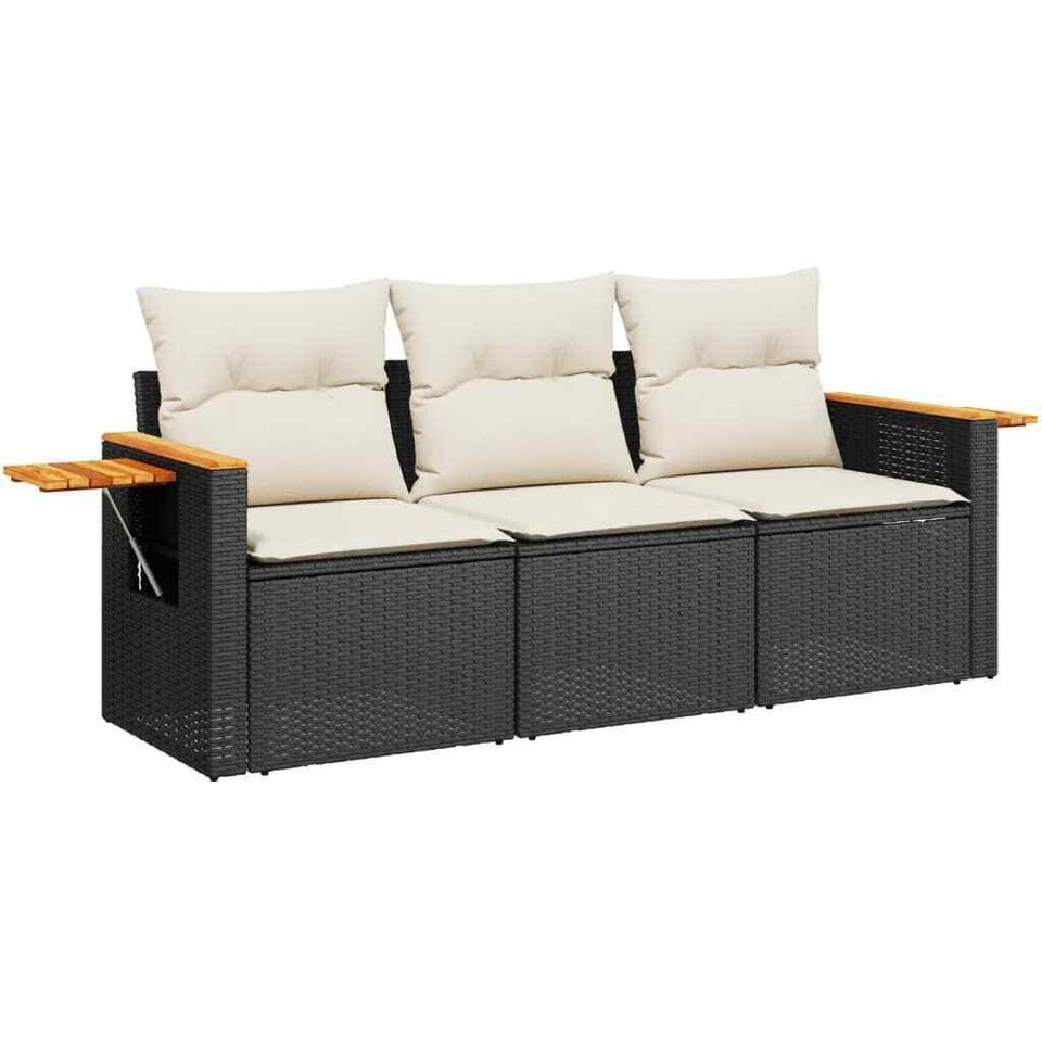 3-tlg. Garten-Sofagarnitur mit Kissen Schwarz Poly Rattan Couch in Weilburg