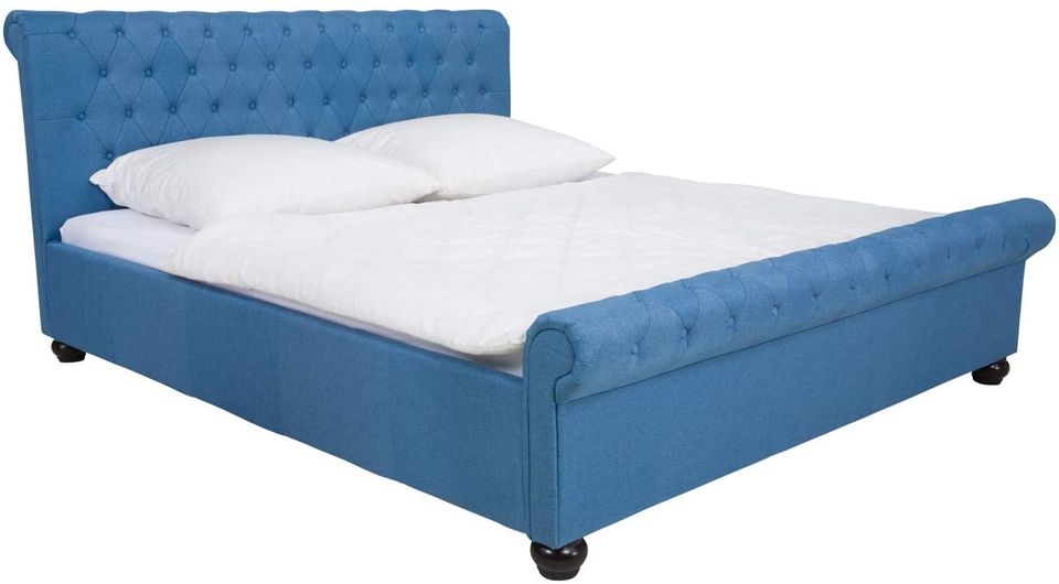 Chesterfield Bett Stoff blau Liegefläche 180x200 in Ronneburg