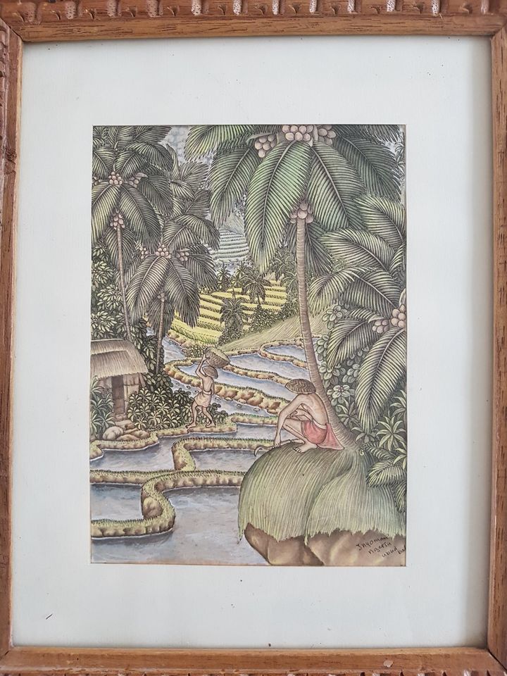 Feine Aquarell Malerei, Ubud / Bali, Anfang 70er Jahre in München