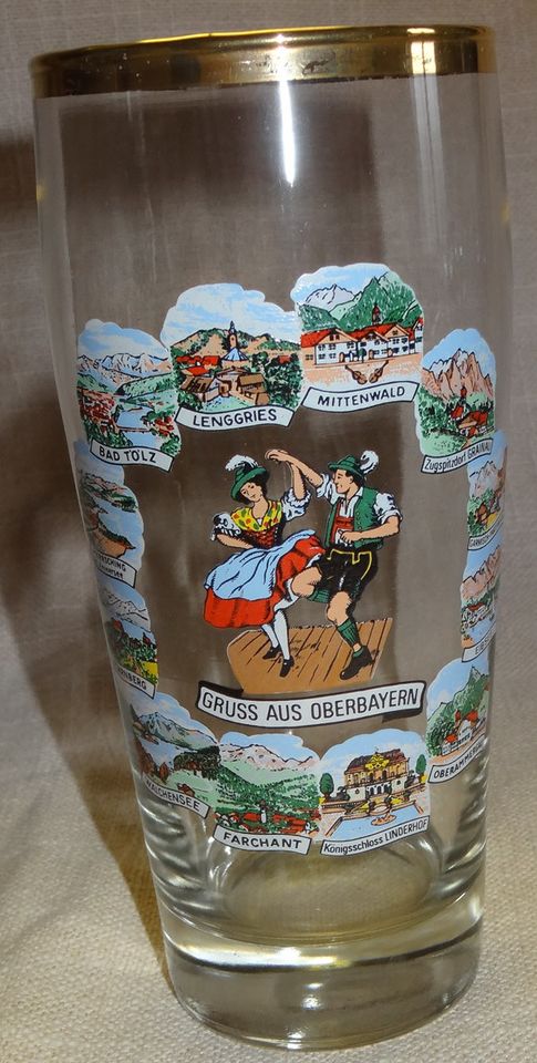 HT Trinkglas Bierglas älteres Andenkenglas 0,5 l Gruß aus Oberbay in Bacharach