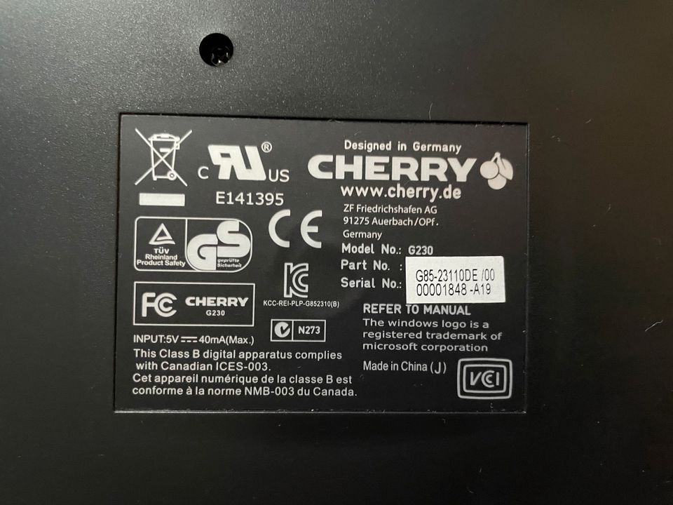 Original Cherry G-230 USB Tastatur Keyboard QWERTZ schwarz silber in Merenberg