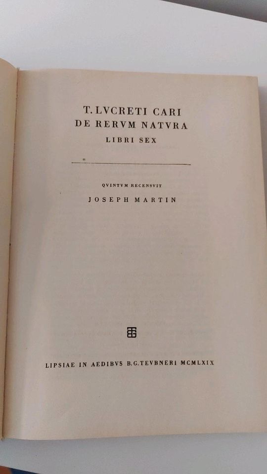 Teubner, Lukrez/ T. Lucretii Carus, de rerum natura, J. Martin in Leipzig