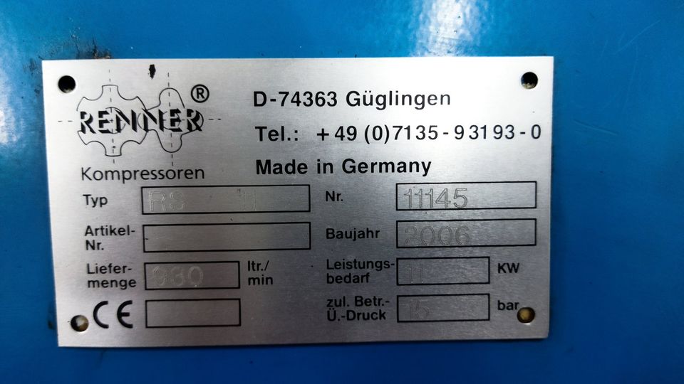 Schraubenkompressor Renner RS11 in Wackersdorf