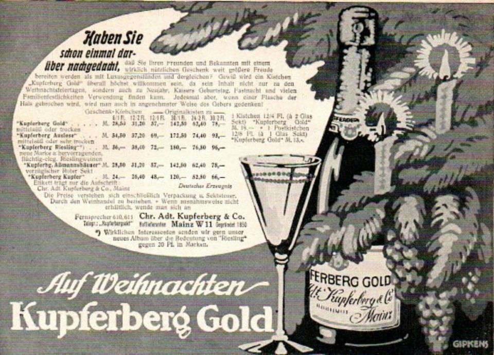 Kupferberg Gold Werbeanzeige - Reklame - Vintage-Deko 1913 in Steinen