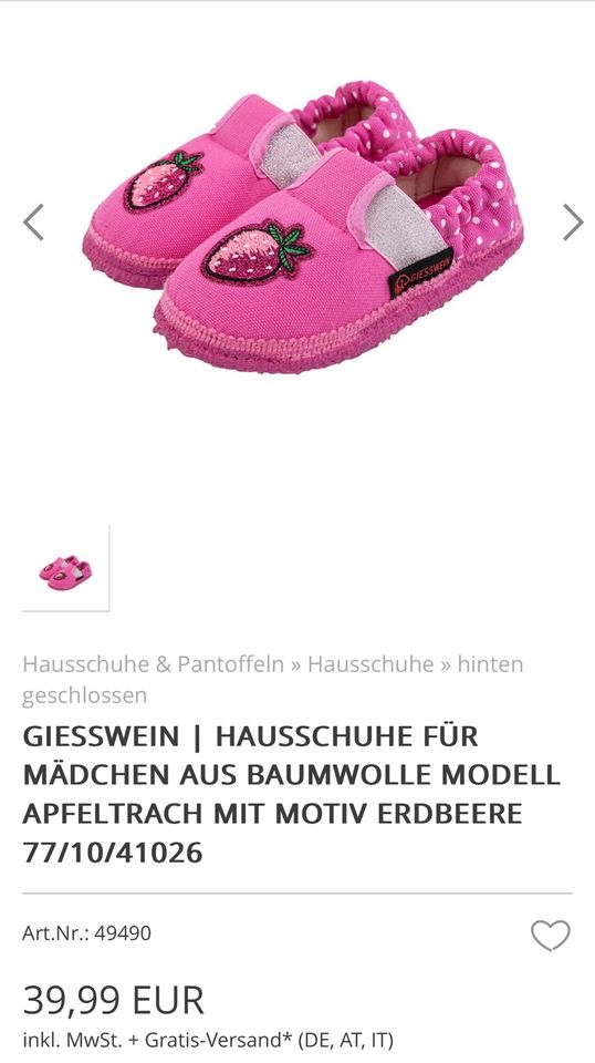 Giesswein Hausschuhe Gr. 28 pink Mädchen Erdbeeren Glitzer Silber in Berlin