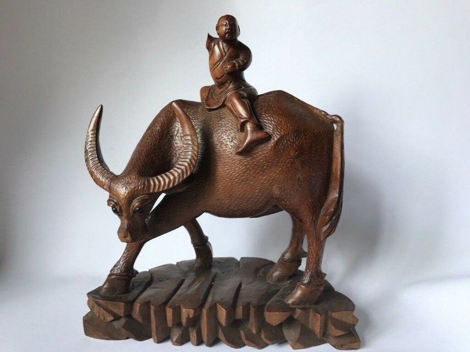 Antique Chinese Carved Wood Water Buffalo Ochse Figur 1900 ???? in Stuhr