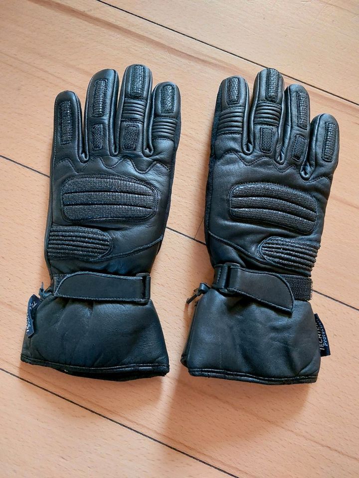 Schwarze Leder Motorrad Handschuhe Gr. 7  von TechTex Protection in Lengerich