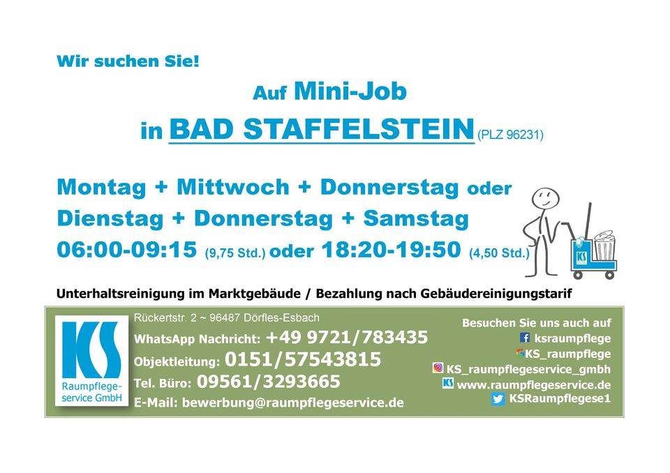 Mini-Job / Teilzeit Reinigungskraft (m/w/d) in Bad Staffelstein in Bad Staffelstein