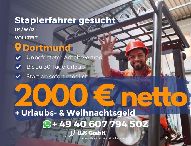 2000€ netto | Staplerfahrer (m/w/d) | Vollzeit | zu sofort in Dortmund