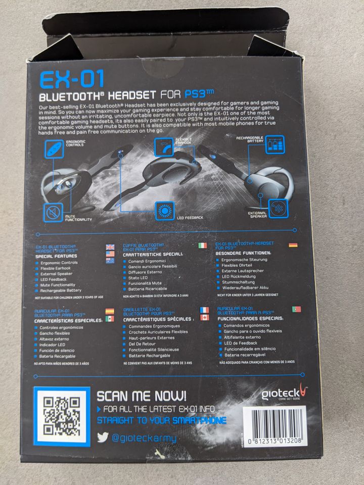 Gioteck EX-01 Bluetooth Headset für Sony PlayStation 3 PS3 in Reinheim