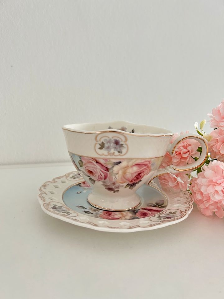 Clayre&Eef Tasse, Sammeltasse, Shabby, Rosen, Dekoration in Neukirchen-Vluyn