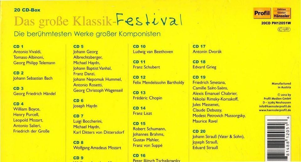 Das große Klassikfestival - 20 CDs (2012) Box - NEU & OVP in Hof (Saale)