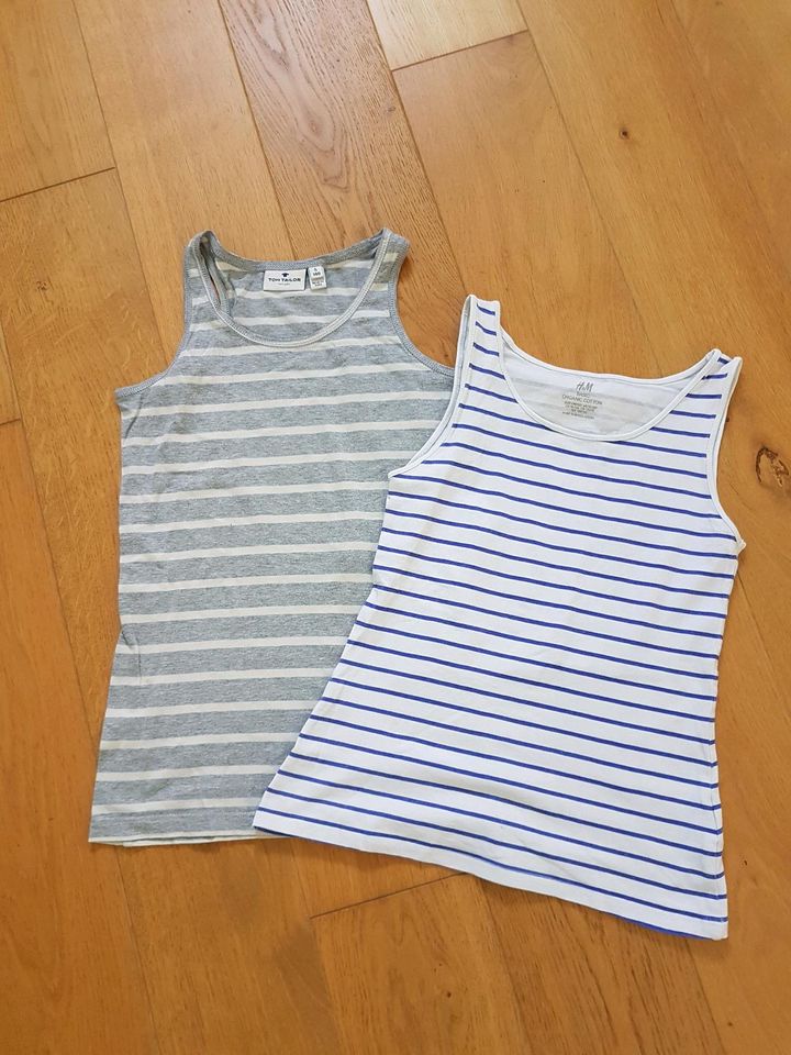 Set 2x Sommer-Top Tanktop Ringel weiß blau grau 140/146/152 in Dortmund