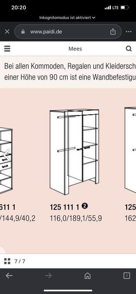 Schrank Kleiderschrank Paidi Babyzimmer Scandic Wood in Gifhorn