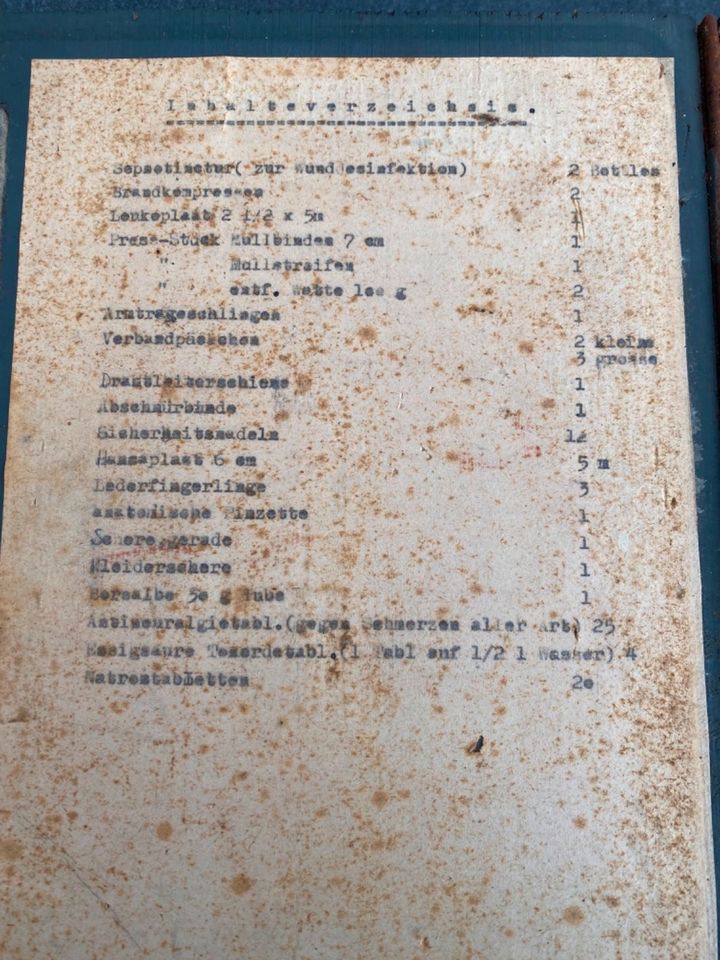 Verbandskasten aus dem Weltkrieg inkl. Inventarliste in Wallenhorst