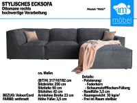 Sofa Couch Wohnlandschaft L Form in Samt und Cordstoff, anthrazit Bremen - Huchting Vorschau