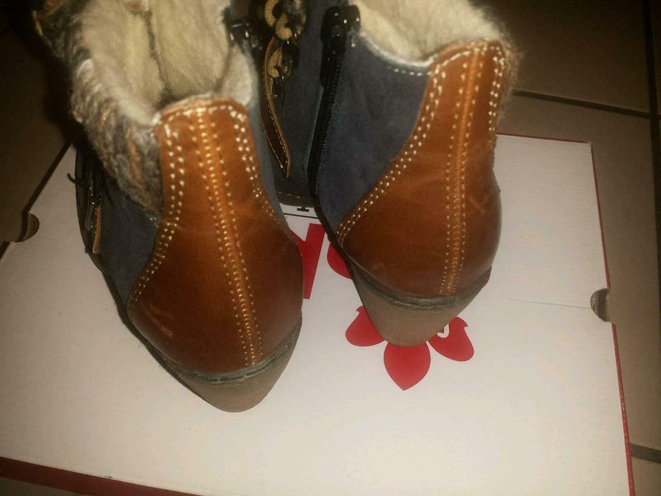 Rieker echt Leder Boots Stiefeletten Lammfell blau cognac,Gr.36 in Saarbrücken