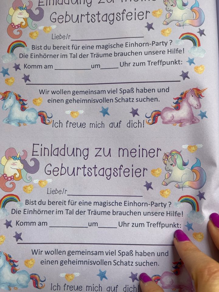 Einladung für Kindergeburtstag, Einhorn. Und Deko für Motgebsel in Essen