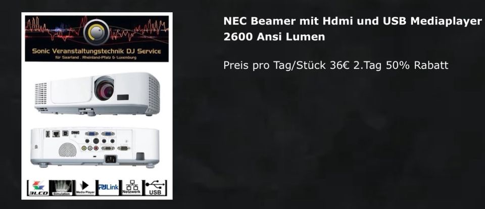 Vermietung Beamer Leinwand  HDMI Hochzeit in Perl