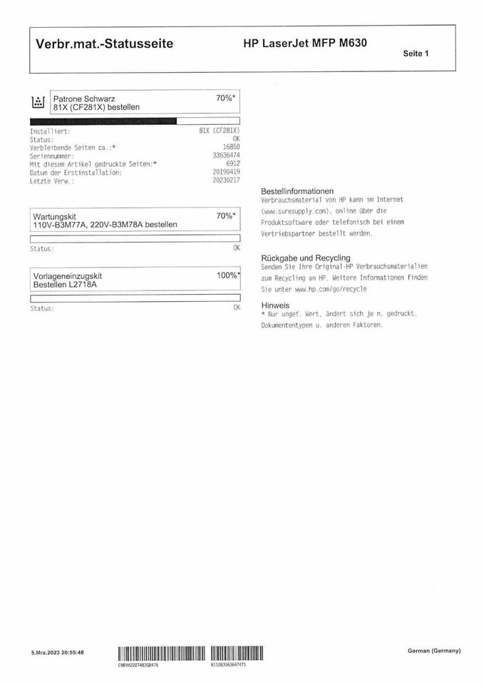 HP LaserJet Enterprise MFP M630dn B3G84A Multifunktion USB Duplex in Sohren Hunsrück