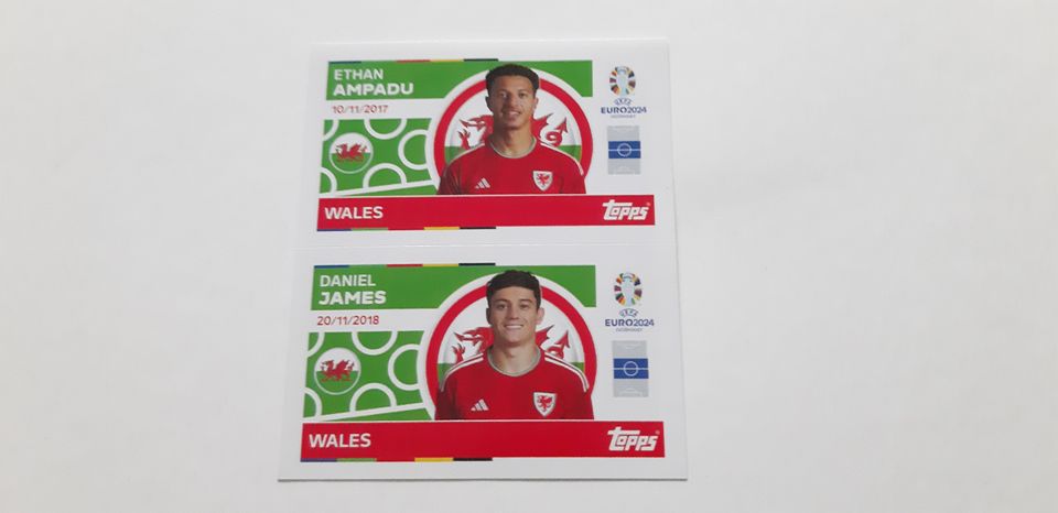 Topps UEFA Euro 2024 Sticker - WAL 12 Ampadu u. 13 Daniel James in Herten